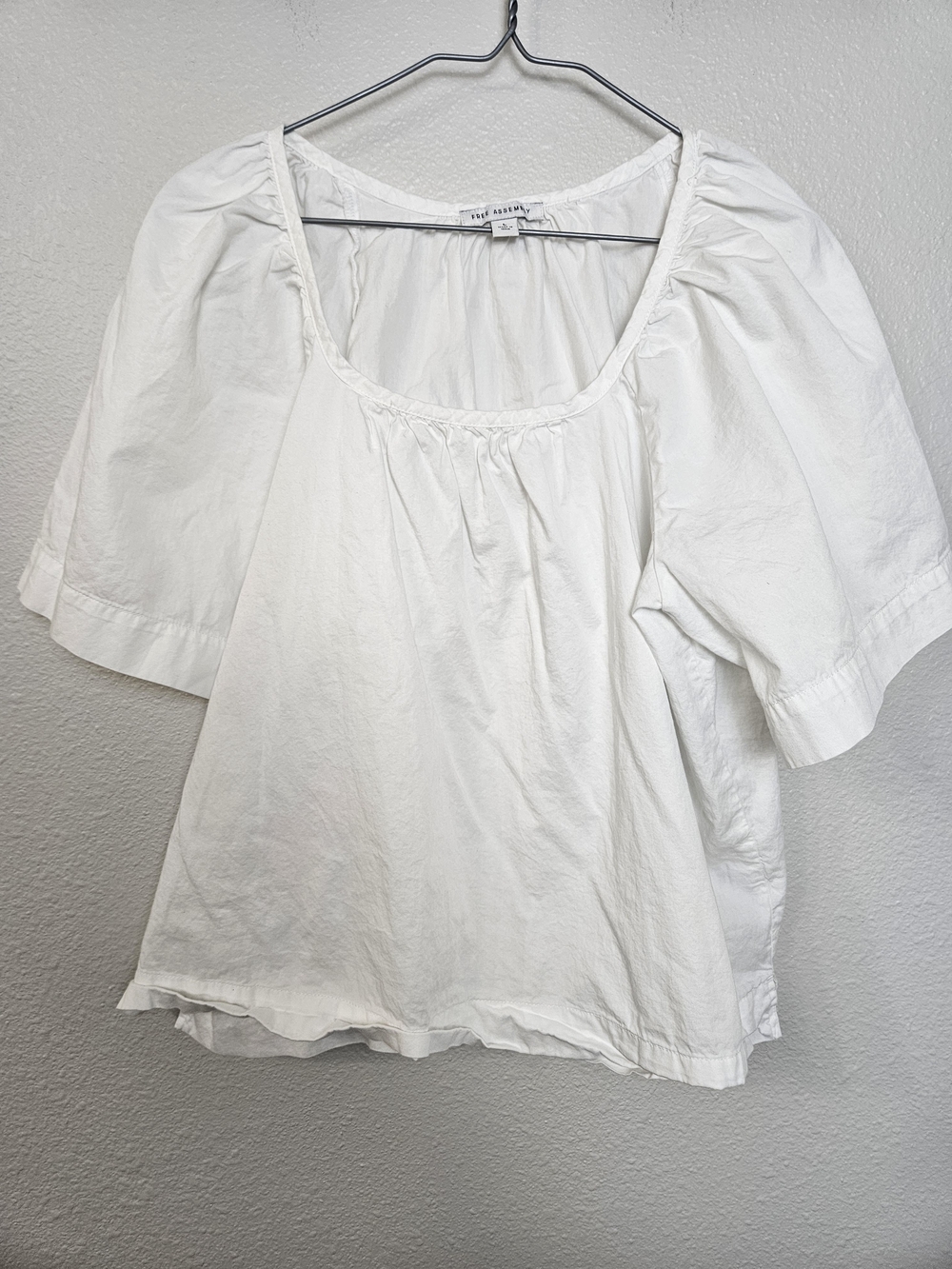 White Puff Sleeve Scoop Neck Top by Free People Size L